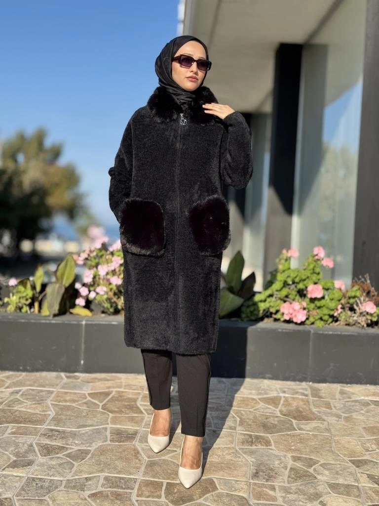 Ghisa Kürk Detaylı Fermuarlı Angora Kaban 2436