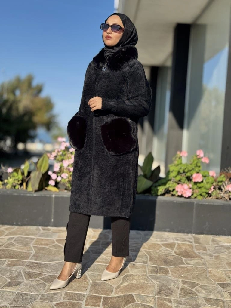 Ghisa Kürk Detaylı Fermuarlı Angora Kaban 2436