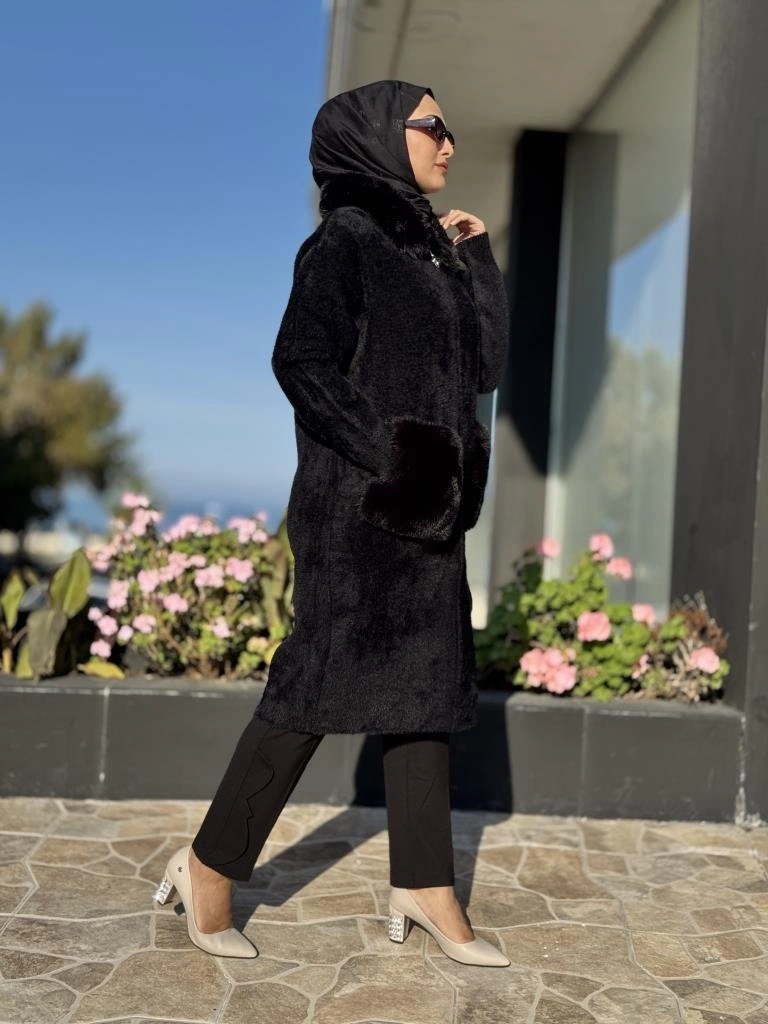 Ghisa Kürk Detaylı Fermuarlı Angora Kaban 2436