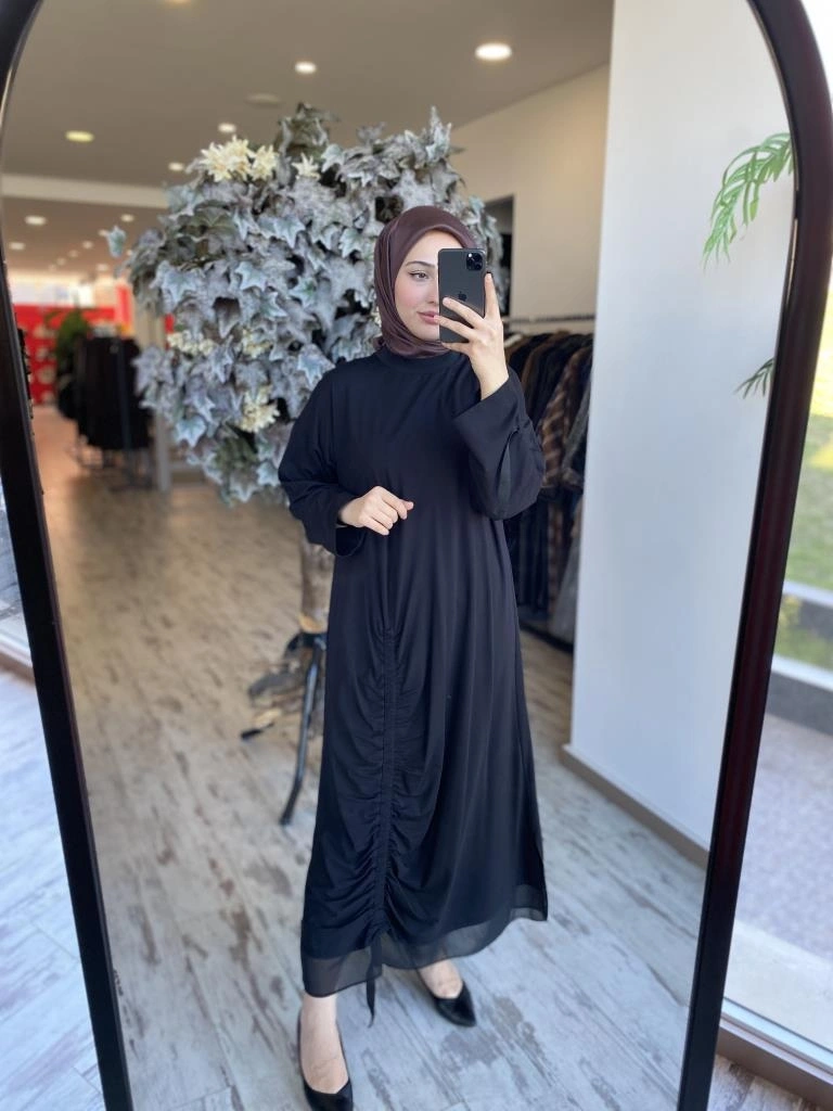 Ghisa Önden Büzmeli Organze Detaylı Elbise 4855