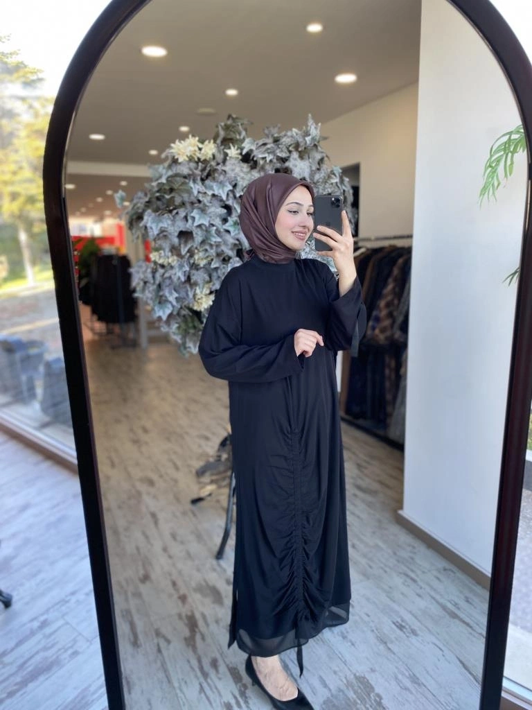 Ghisa Önden Büzmeli Organze Detaylı Elbise 4855