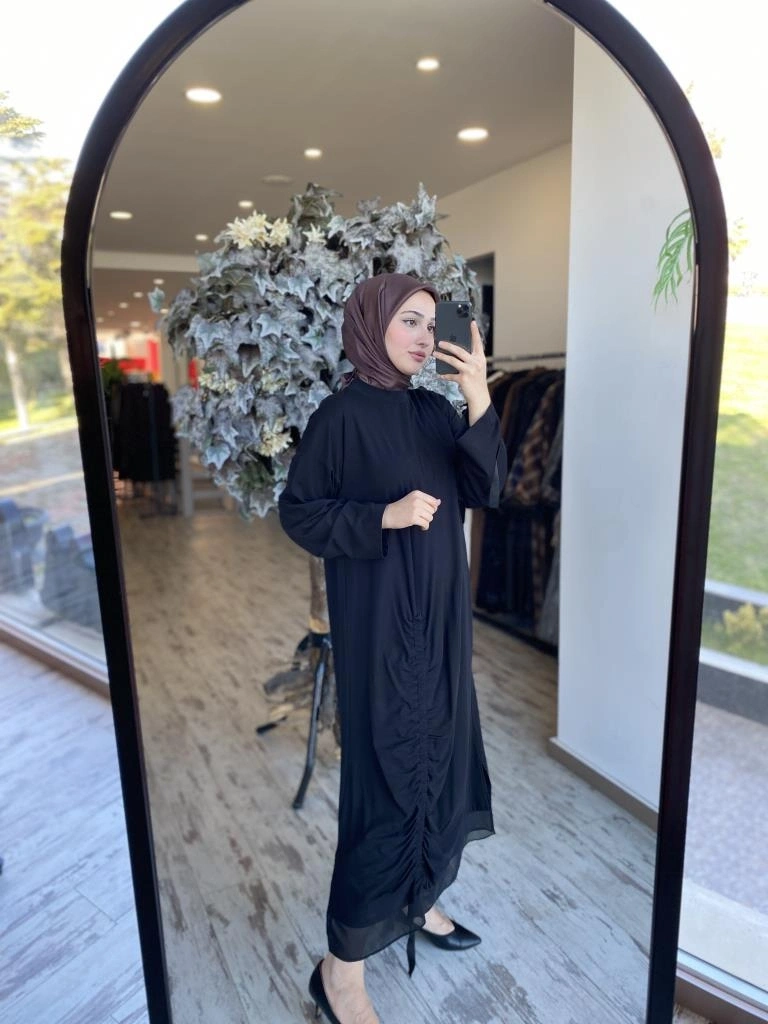 Ghisa Önden Büzmeli Organze Detaylı Elbise 4855