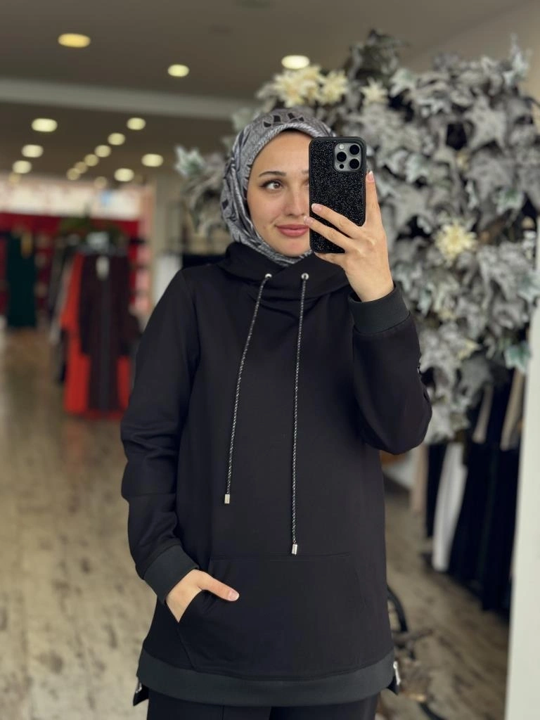 Gırasolem Luxury Kapüşonlu Yanları Fermuarlı Tunik Pantolon Takım