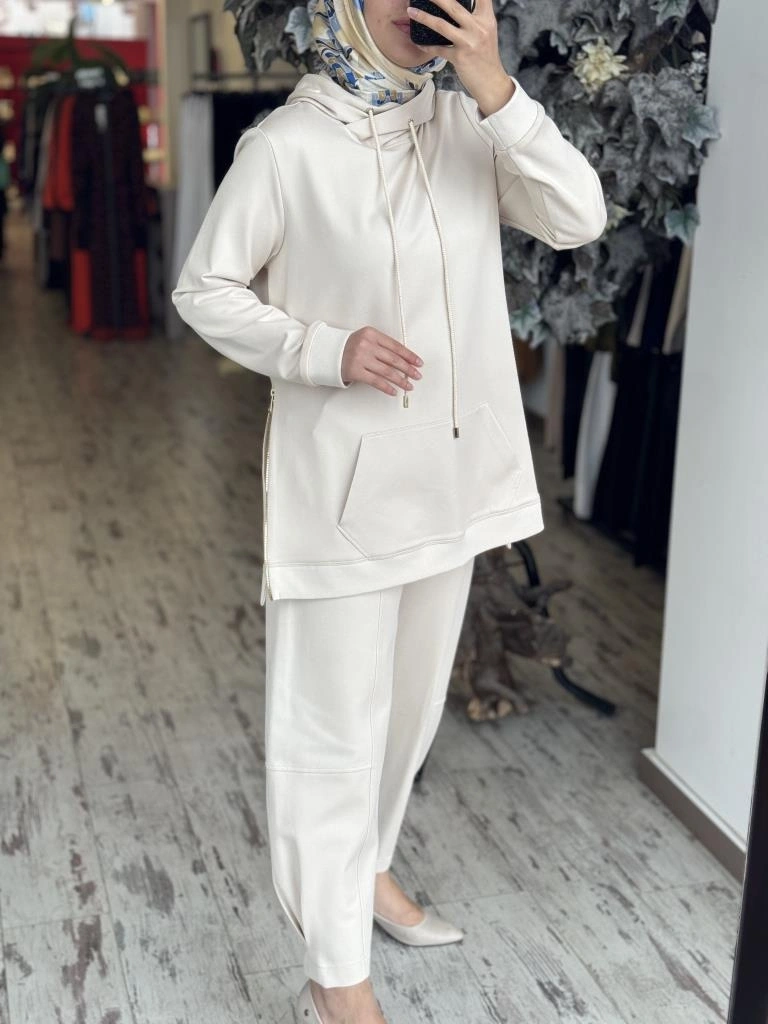 Gırasolem Luxury Kapüşonlu Yanları Fermuarlı Tunik Pantolon Takım