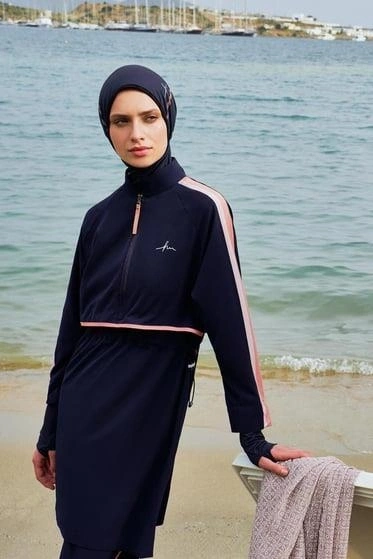 Haşema Esila H-Per Serisi 6 Parça Jileli Lacivert Tam Tesettür Mayo Takımı HSM3125