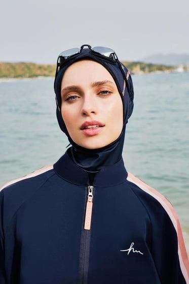 Haşema Esila H-Per Serisi 6 Parça Jileli Lacivert Tam Tesettür Mayo Takımı HSM3125