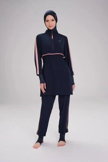 Haşema Esila H-Per Serisi 6 Parça Jileli Lacivert Tam Tesettür Mayo Takımı HSM3125