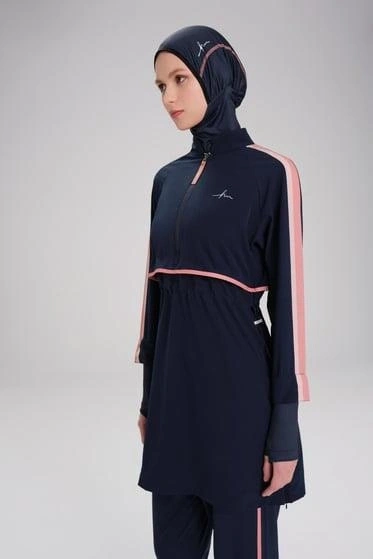 Haşema Esila H-Per Serisi 6 Parça Jileli Lacivert Tam Tesettür Mayo Takımı HSM3125