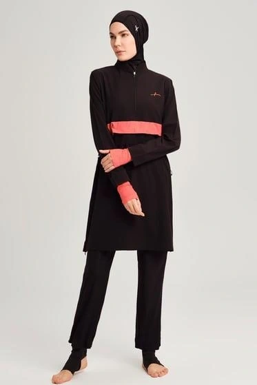 Haşema Esila Monogram Turuncu Şerit Tam Tesettür Tek Mayo Üstü HSM2934