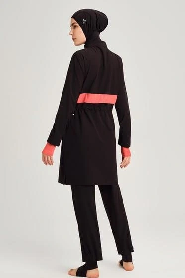 Haşema Esila Monogram Turuncu Şerit Tam Tesettür Tek Mayo Üstü HSM2934