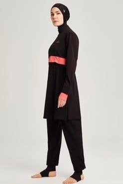 Haşema Esila Monogram Turuncu Şerit Tam Tesettür Tek Mayo Üstü HSM2934