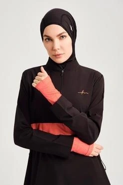 Haşema Esila Monogram Turuncu Şerit Tam Tesettür Tek Mayo Üstü HSM2934