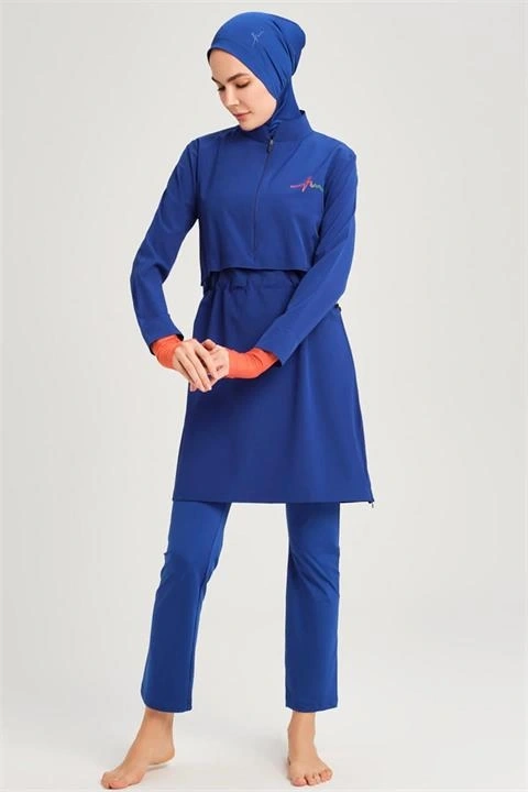 Haşema Esila Serisi 5 Parça Jileli Saks Tam Tesettür Mayo Takımı HSM2934