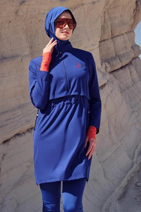 Haşema Esila Serisi 5 Parça Jileli Saks Tam Tesettür Mayo Takımı HSM2934