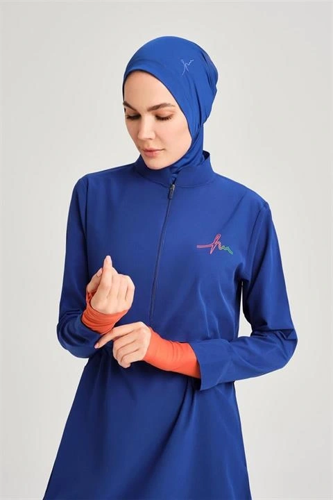 Haşema Esila Serisi 5 Parça Jileli Saks Tam Tesettür Mayo Takımı HSM2934