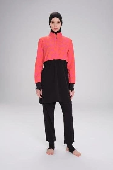 Haşema Esila Serisi Fuşya-Turuncu-Siyah Tam Tesettür Tek Mayo Üstü HSM2934