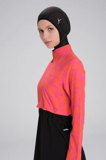 Haşema Esila Serisi Fuşya-Turuncu-Siyah Tam Tesettür Tek Mayo Üstü HSM2934