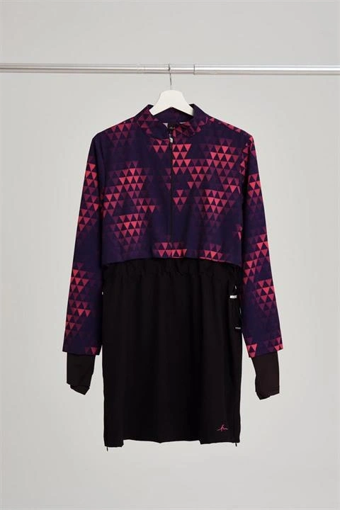 Haşema Esila Serisi Siyah-Fuşta Tam Tesettür Tek Mayo Üstü HSM2934