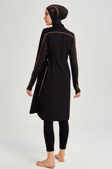 Haşema Performans Petek Doku 5 Parça Siyah-Sarı Tesettür Mayo HSM2002