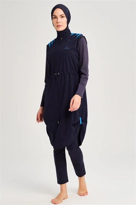 Haşema Su Serisi 5 Parça Lacivert Tesettür Mayo Takımı HSM3050