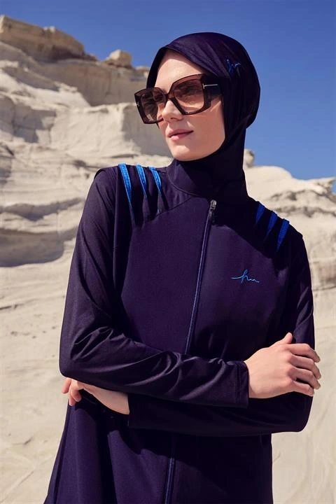 Haşema Su Serisi 5 Parça Lacivert Tesettür Mayo Takımı HSM3050