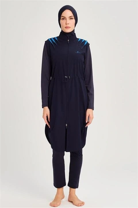 Haşema Su Serisi 5 Parça Lacivert Tesettür Mayo Takımı HSM3050