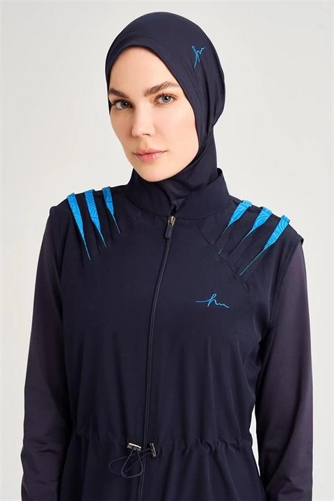 Haşema Su Serisi 5 Parça Lacivert Tesettür Mayo Takımı HSM3050