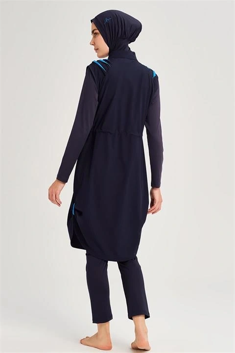 Haşema Su Serisi 5 Parça Lacivert Tesettür Mayo Takımı HSM3050