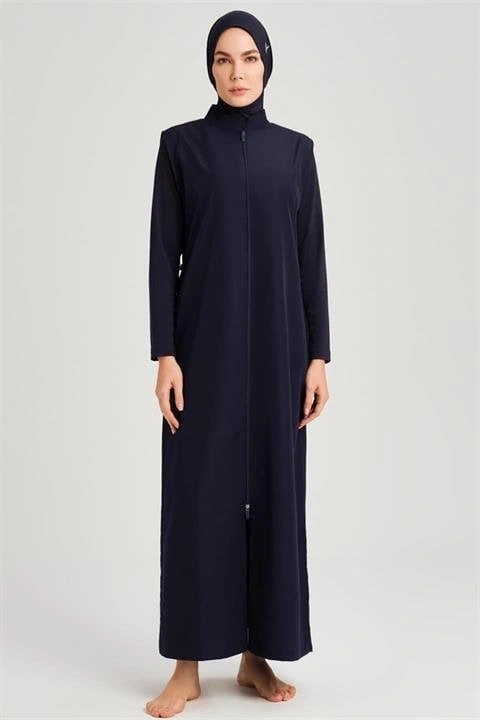 Haşema Tam Boy Jileli Siyah 4 Parça Tesettür Mayo Takımı HSM6021