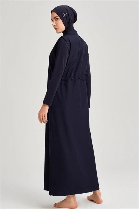 Haşema Tam Boy Jileli Siyah 4 Parça Tesettür Mayo Takımı HSM6021