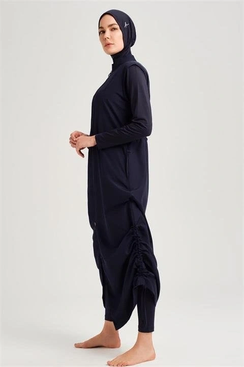Haşema Tam Boy Jileli Siyah 4 Parça Tesettür Mayo Takımı HSM6021