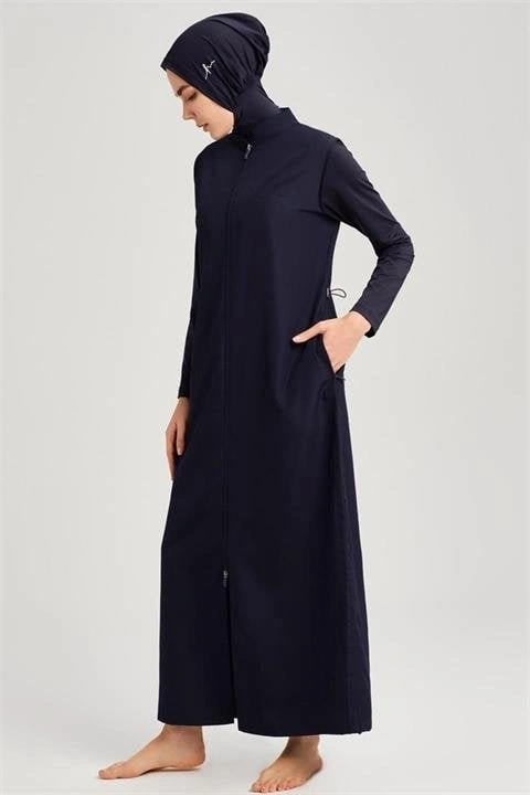 Haşema Tam Boy Jileli Siyah 4 Parça Tesettür Mayo Takımı HSM6021