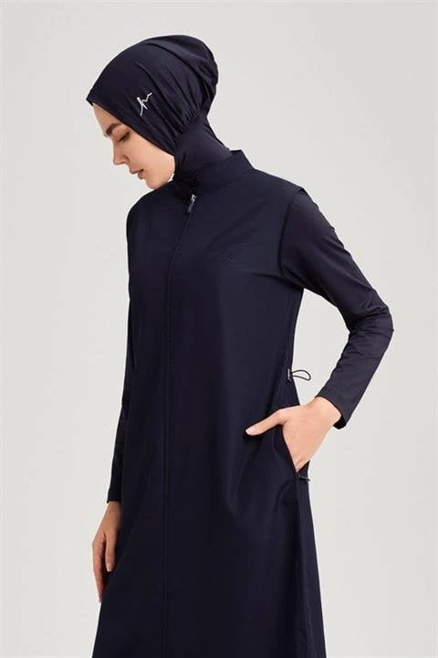 Haşema Tam Boy Jileli Siyah 4 Parça Tesettür Mayo Takımı HSM6021