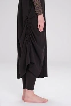 Haşema Tam Boy Kolu Desenli Siyah 5 Parça Tesettür Mayo Takımı HSM4053