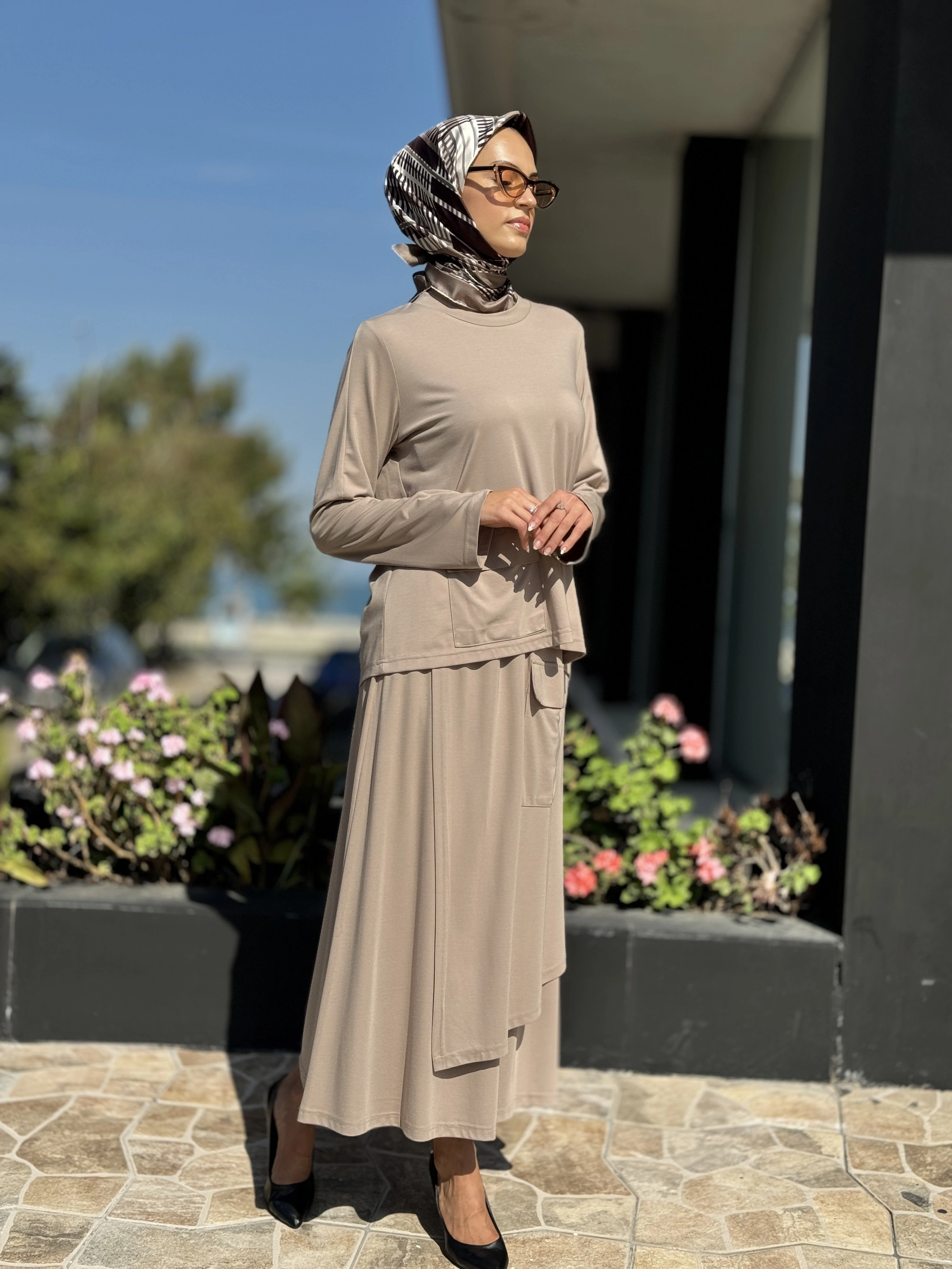 İNVEE Cep Detaylı Bluz Etek Takım 7023