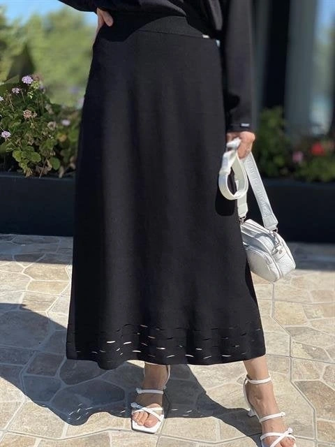 İnvee Etek Ucu Lazer Kesim Rayon Triko Etek 6904