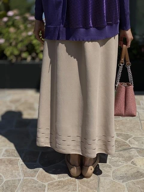 İnvee Etek Ucu Lazer Kesim Rayon Triko Etek 6904