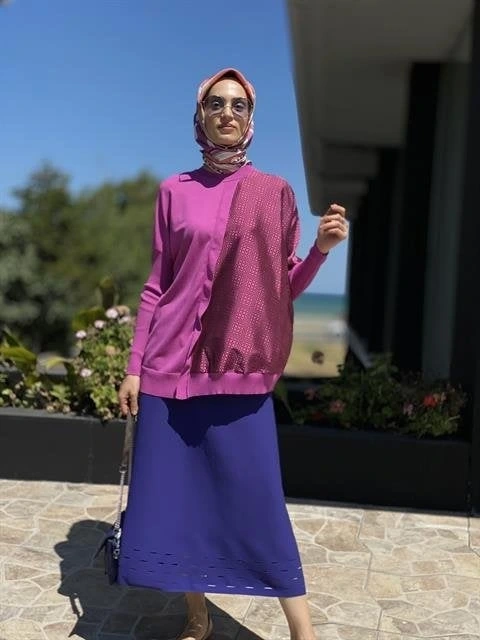 İnvee Etek Ucu Lazer Kesim Rayon Triko Etek 6904