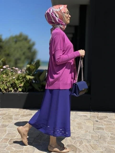 İnvee Etek Ucu Lazer Kesim Rayon Triko Etek 6904