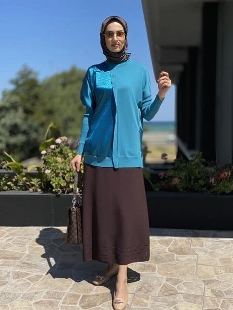 İnvee Etek Ucu Lazer Kesim Rayon Triko Etek 6904