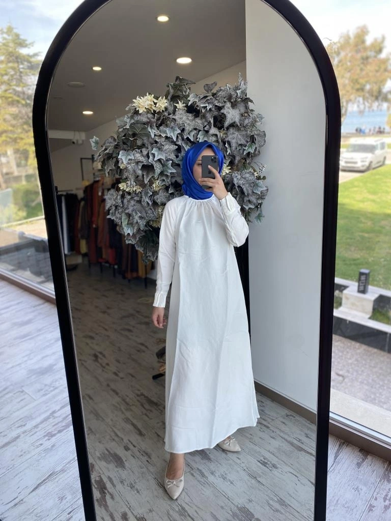 İnvee Yakası Pens Detaylı Tensel Elbise 6964