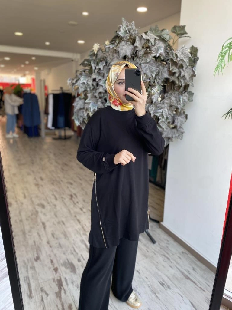 İNVEE Yanları Fermuarlı Penye Tunik 7047