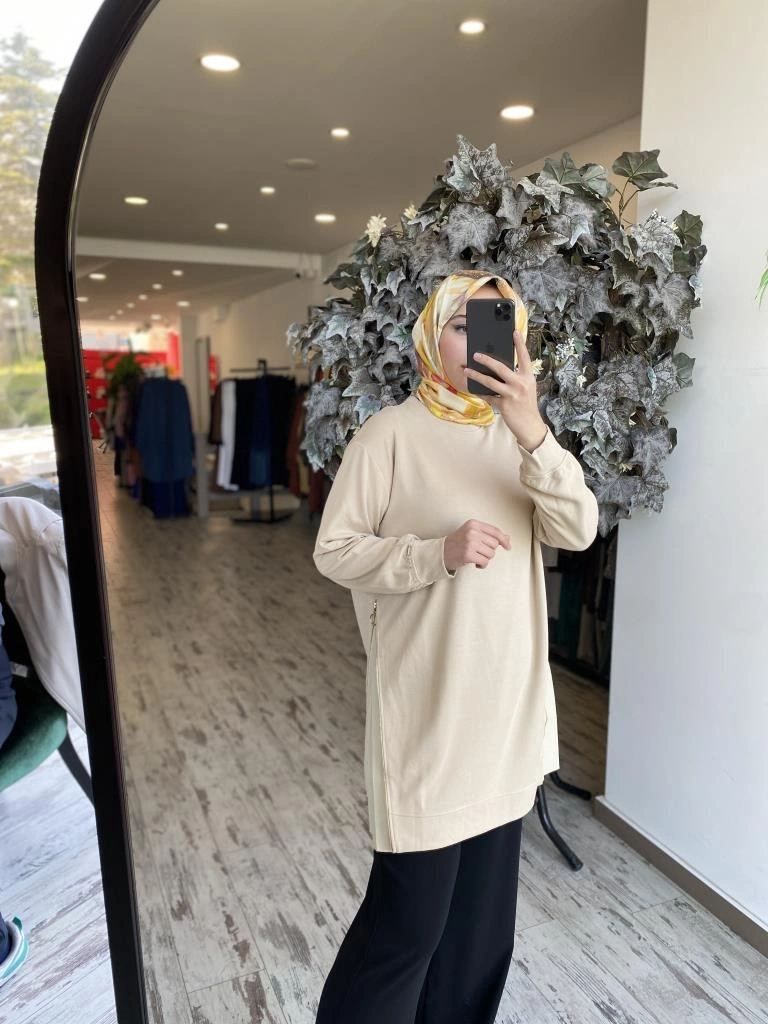 İNVEE Yanları Fermuarlı Penye Tunik 7047