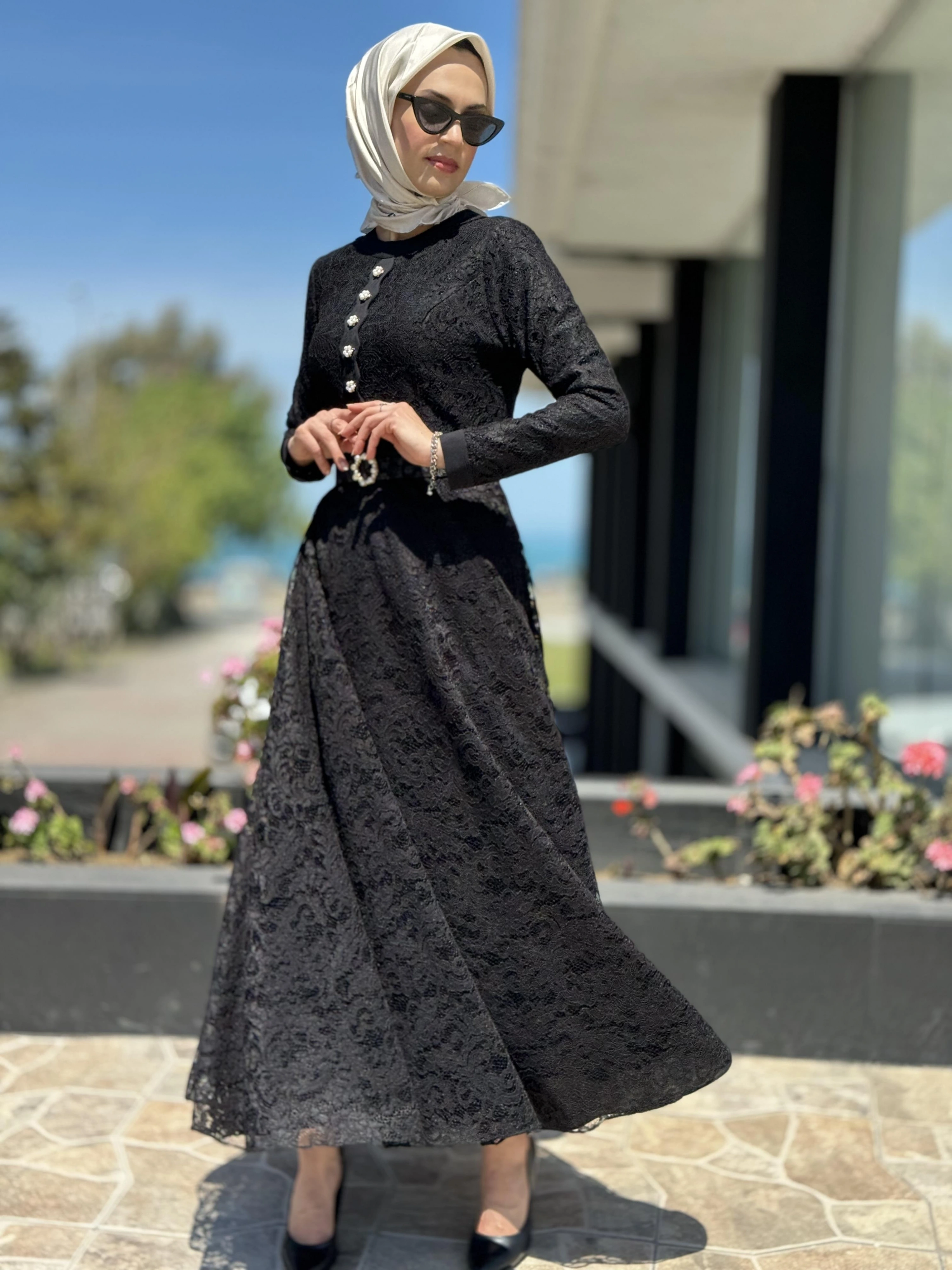 Jamila Sarah Dantelli Tesettür Abiye Elbise 3017