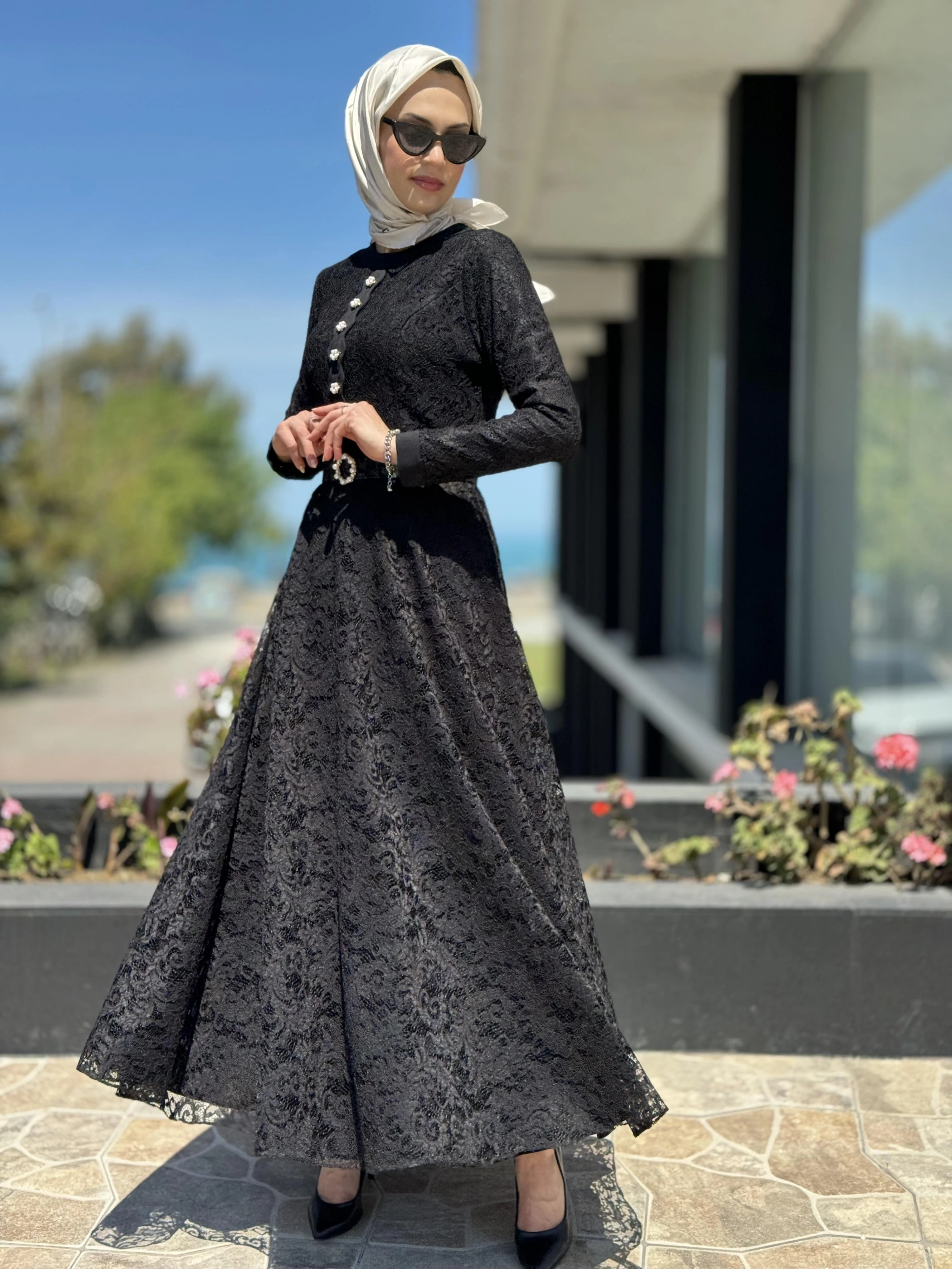 Jamila Sarah Dantelli Tesettür Abiye Elbise 3017