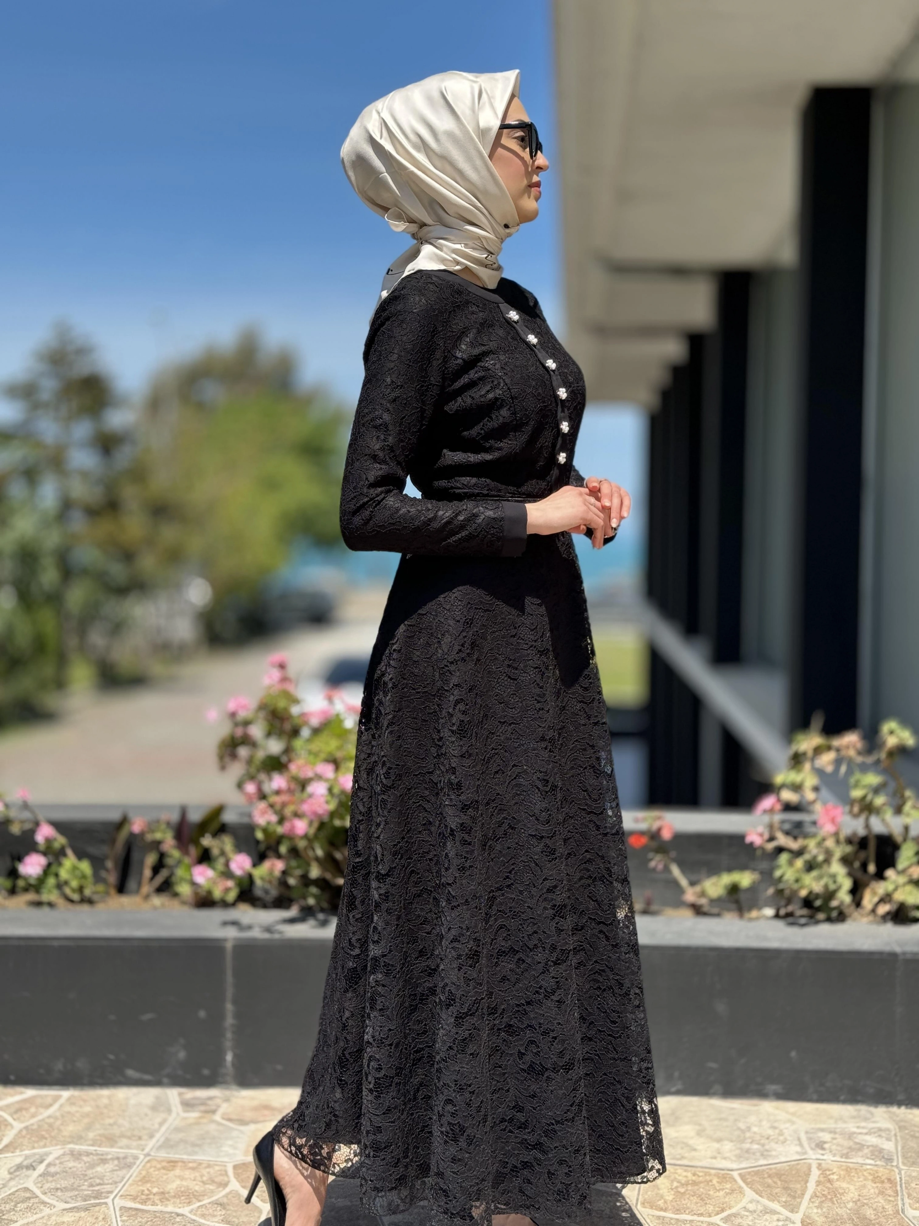 Jamila Sarah Dantelli Tesettür Abiye Elbise 3017