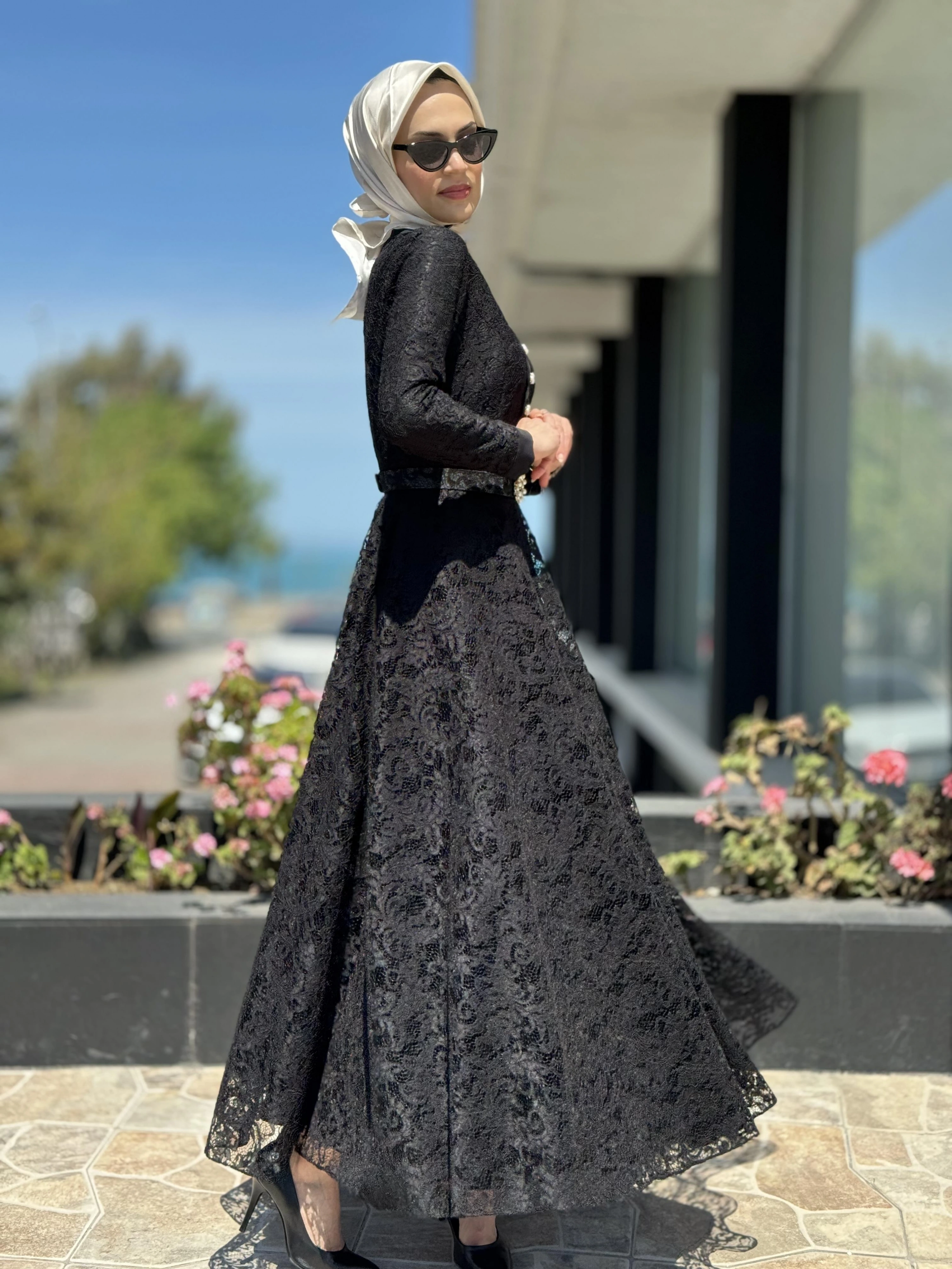 Jamila Sarah Dantelli Tesettür Abiye Elbise 3017