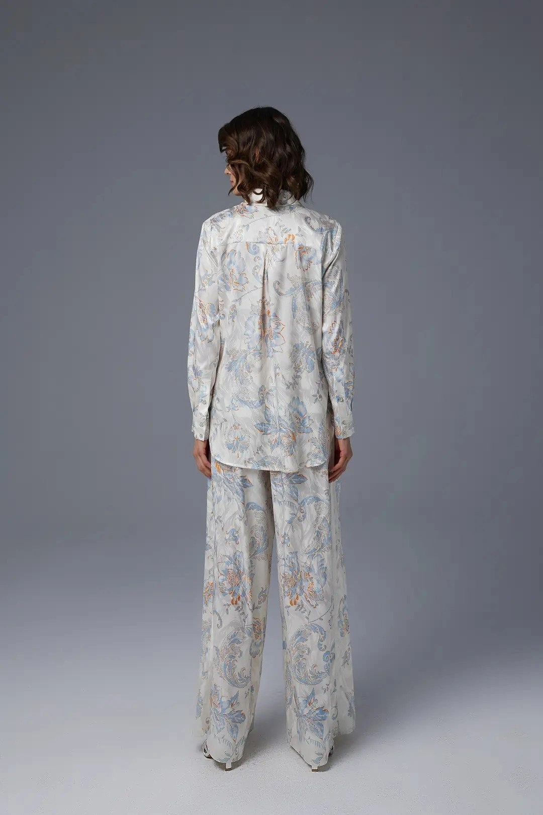 Jamila Sarah Desenli Saten Gömlek Pantolon Takım 9043