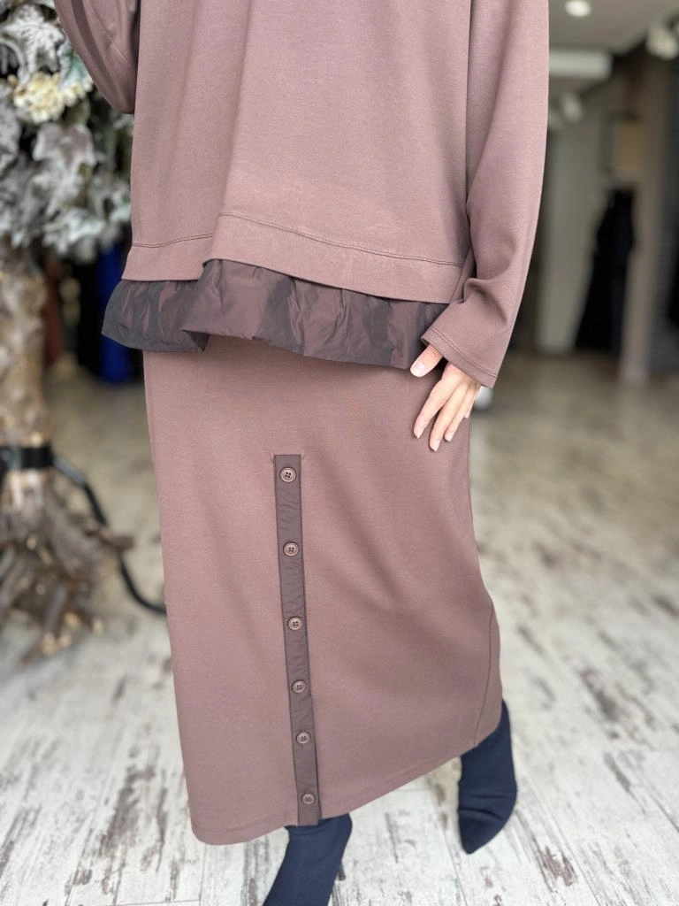 Kahma Düğme Detaylı Örme Etek