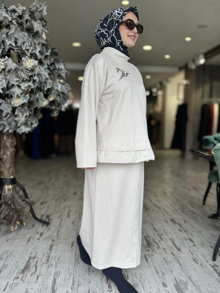 Kahma Düğme Detaylı Örme Etek